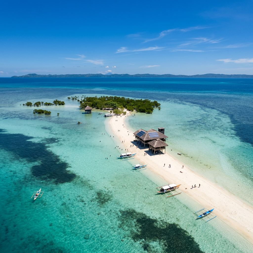 Buntod Reef sandbar and its stilt pavilion, Masbate
